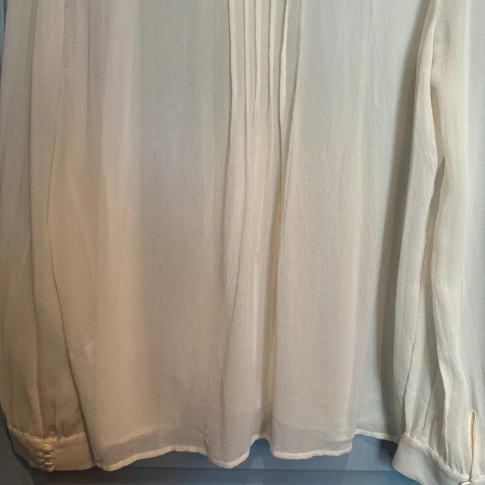 Joie 100% Silk Blouse Sz Medium Cream Chiffon Pintuck Pleated Sheer Gauze Crepe - Picture 10 of 15